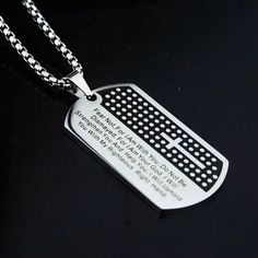 Silver Lord's Prayer Bible Dog Tag Pendant Necklace Christian Jewelry Chain 24" | eBay Stainless Steel Dog Tag Necklace With Adjustable Chain, Stainless Steel Dog Tag Necklace With Box Chain, Stainless Steel Dog Tag Necklace With Chain, Metal Dog Tag Necklace With Adjustable Chain, Personalized Silver Rectangular Chain Necklace, Nickel-free Dog Tag Necklaces For Father's Day, Nickel-free Dog Tag Necklace For Father's Day, Personalized Metal Dog Tag Necklace, Father's Day Nickel-free Dog Tag Necklace