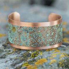 Are you known for your streak of unpredictability? So is patina jewelry! This cuff says: I am spontaneous, and I have a one-of-a-kind copper cuff bracelet to remind me to share that spontaneity with the world! 6"x1.25" copper base 5.5"x.88" patina section on top copper rivets at each end can be custom made in different sizes, email me for information Patina Art, Handmade Copper Jewelry, Patina Jewelry, Green Items, Hammered Copper Earrings, Hammered Jewelry, Art Jewelry Design, Copper Jewelry Handmade, Copper Cuff Bracelet