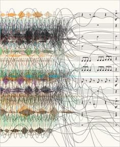 an abstract drawing with lines and music notes