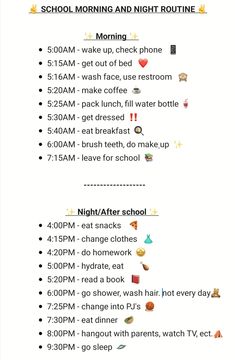 8am Class Routine, Morning To Night Routine For Students, Morning To Night Study Routine, High School Night Routine, Morning Routine For 5 Am, Working Early Mornings, Wake Up School Routine, Healthy Routine For Students, Romanticizing Waking Up Early