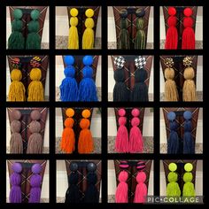 many different colors of tassels are shown in this collage with the same color