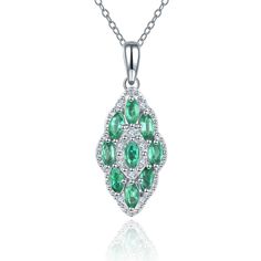 Dazzling Ladies Natural Emerald and Diamond Necklace. Silver 1.79g. Emerald 0.63ct. Diamond 0.05ct. Lip Shapes, Zambian Emerald, Emerald Pendant, Emerald Necklace, Diamond Anniversary, Anniversary Gift For Her, Natural Emerald, Deep Green, Necklace Silver