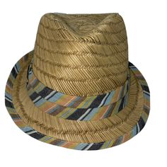 Panama Jack Natural 100% Rush Straw Lightweight Fedora Hat Medium. Casual Fitted Fedora Sun Hat, Multicolor Flat Brim Fedora For Summer, Casual Wide Brim Multicolor Hat Bands, Casual Multicolor Hat Bands For Spring, Casual Multicolor Hat With Short Brim, Casual Multicolor Short Brim Hat, Adjustable Multicolor Casual Fedora, Multicolor Adjustable Casual Fedora, Spring Outdoor Fedora With Short Brim