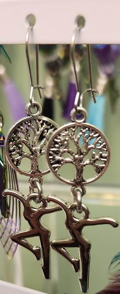 Stainless steel FD charm earrings with tree charm. Tree Earrings, Earring Tree, Charm Earrings, Jewelry Earrings Dangle, Etsy Earrings, Dangle Drop Earrings, Dangle Earrings, Jewelry Earrings, Drop Earrings