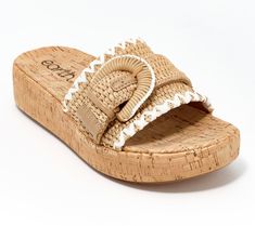 Slide into these summery sandals and enjoy the comfy feel and cute look. A raffia band with a buckle detail makes them ideal for those warm weather outings. From Earth Brands Footwear. Beige Beach Sandals With Buckle Closure, Beige Buckle Closure Sandals For The Beach, Straw Sandals With Buckle Closure For Beach, Beige Footbed Sandals With Buckle Closure For Vacation, Beige Footbed Sandals With Buckle Closure For Beach, Beige Buckle Footbed Sandals For Beach, Beige Buckle Closure Footbed Sandals For Beach, Casual Natural Sandals With Buckle Closure, Spring Beach Footbed Sandals With Buckle Closure