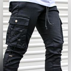 Thrt Denim Ransom Cargo C11 (Black) Skinny Jeans Details : Slim , Tapered Fit 98% Cotton 2% Elastic Zipper At Inseam Model Is Wearing Size 32 Jeans Details, Southpole Jeans, Black Jeans Men, Denim Patches, Black Denim Jeans, Tapered Jeans, Button Fly Jeans, Straight Leg Denim, American Eagle Jeans