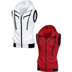 The set includes 2 pieces of hoodie vests. Modern and comfortable, this sleeveless zip-up hoodie features one split pocket and drawstrings, which are great for fall or spring to complement any casual outfit. The stylish hooded vest is easy to carry around to your outdoor activities such as basketball, hiking, and camping. Style this vest with your active shorts or pants. Winter Cotton Vest With Zipper Closure, Sleeveless Zipper Vest For Streetwear, Hooded Cotton Vest With Pockets, Cotton Hoodie With Zipper Closure, Winter Hooded Vest Top, Cotton Hooded Vest With Drawstring, Red Cotton Sports Vest, Sporty Cotton Vest For Winter, Fitted Hooded Vest For Streetwear