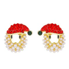 Aretes de Navidad con diamantes de imitación, aretes de campana de Navidad, aretes de casquillo de Navidad, aretes de campana de lazo rojo, blanco, aretes de gota finos de invierno, aretes de joyería