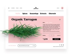 the organic taragon website is displayed on a pink background