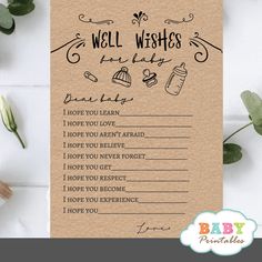 a baby shower game with the words well wishes on it