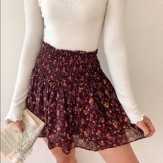 Breath Of Youth When We Locked Eyes Mini Skirt Size Small Never Worn Violet Harmon, Breath Of Youth, Gilmore Girls Outfits, Sweater And Skirt, Fall Skirt, Feminine Outfits, Gilmore Girl, Floral Skirts, Spring Skirts