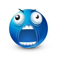 an angry blue ball with eyes and tongue sticking out