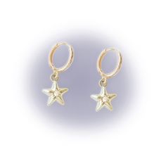 ✩ Handcrafted  ✩ 14k Gold Plated Findings ✩ View "Sizing Options" page for more info ｡ ｡ ｡ 14k Gold Star Shaped Pierced Jewelry, Elegant Hypoallergenic Star Hoop Earrings, Elegant Star-shaped Nickel-free Hoop Earrings, Hypoallergenic 14k Gold Star Jewelry, Single Star-shaped 14k Gold Earring, 14k Gold Star-shaped Single Earring, Everyday Celestial Star Earrings, Anniversary Yellow Gold Star Charm Earrings, Anniversary Yellow Gold Earrings With Star Charm