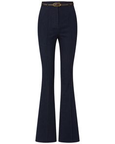 Veronica Beard Belted Gracie Denim Pant in Midnight Wash High rise Concealed closure Zip fly Belt loops Removable buckle belt; vegan leather fabrication Back welt pockets Slim through leg Flare hem Full length Lined 75% cotton, 23% polyester, 2% elastane outer, 54% polyester, 46% viscose lining Veronica Beard, Buckle Belt, Denim Pant, Welt Pockets, Welt Pocket, Belt Buckles, Vegan Leather, Full Length, High Rise