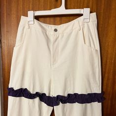 Size L. Brand New, Never Worn. Shein X. No Stretch. Very Flattering. Gorgeous Purple Ruffle Design. Design Pants, Ruffle Design, Shein Pants, Pants Color, Color Purple, Pant Jumpsuit, Straight Leg, Pants For Women, Brand New