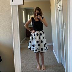 This A-Line Dress Is So Soft And Playful Black Full Skirt Dress For Spring, Black Full Skirt Midi Dress For Summer, Black Full Skirt Dress For Summer, Black Midi Dress With Full Skirt For Summer, Casual Party Dress With Full Skirt, Black And White Color, Size 12 Dress, Black And White Colour, White Color