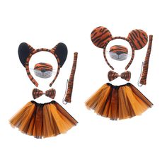 a pair of tiger ears and tutu skirt with matching headbands are shown