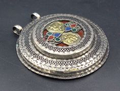 "AWESOME! I am offering you Uzbek Vintage alpaka round pendant. Its 100% hand crafted workmanship with beautiful enamel beads and design with unique intaglio. Please do not hesitate to contact me if you have any questions or further information, Measures : 7.5cm ( 2.9\" ) x 7cm ( 2.8\" ) The weight : 86.6 grams, You will get all the pendants shown in pictures. Please know what you are bidding on. Most Kuchi and Turkoman items are old, used items that have a distinct patina. There may be chips, m Bohemian Handmade Round Disc Jewelry, Handmade Bohemian Disc Jewelry, Handmade Bohemian Round Disc Jewelry, Traditional Red Round Pendant Jewelry, Red Bohemian Circular Jewelry, Traditional Nickel Free Jewelry With Round Beads, Traditional Nickel-free Jewelry With Round Beads, Traditional Nickel Free Round Beaded Necklaces, Handmade Spiritual Round Disc Necklace