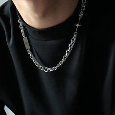 Splicing double-layer design necklace - The Korean Fashion Chain Cross Necklace, Layered Crosses, Layered Chain Necklace, Star Chain, Layered Chains, Double Chain, Hip Hop Jewelry, Stainless Steel Necklace, Necklace Sizes