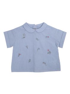 Girls cotton shirt with floral embroidery on the front. Round club collar, turn-ups on the short sleeves and button fastening along the entire back.Composition: 99% COTTON 1% ELASTANE Cotton Button-up Blouse With Floral Embroidery, Casual Blouse With Floral Embroidery Collar, Casual Blouse With Floral Embroidery And Peter Pan Collar, Embroidered Cotton Collar Tops, Casual Embroidered Blouse With Peter Pan Collar, Casual Tops With Floral Embroidery And Peter Pan Collar, Embroidered Cotton Collared Tops, Spring Embroidered Blouse With Peter Pan Collar, Embroidered Cotton Collared Blouse