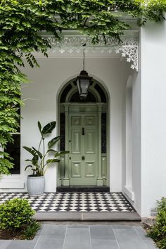 Kensington Homes Interiors, Terrace Door Design, Villa Front Door, Old Style Homes, English Homes Interiors, Verandah Tiles, English Tiles, Villa Renovation, White Villa