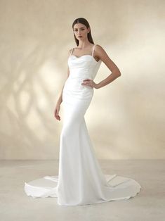 Pronovias Wedding Dress 0 / Off White Pronovias: Wave Satin Mermaid Wedding Dress, Dress Sites, Mermaid Ball Gown, Wedding Dress Silhouette, Pronovias Wedding Dress, Satin Wedding, Elegant Wedding Dress, Dress Silhouette, Draped Fabric