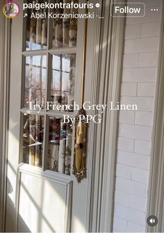 Ppg French Gray Linen, Modern Colonial Home Interior, French Grey Linen Ppg, Colonial French Doors, French Gray Linen Paint Ppg, Door Color Ideas Interior, Painted French Doors Interior, Painted French Doors, French Gray