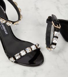 Find DOLCE & GABBANA Embellished Patent Leather Sandals on Editorialist. Toe shape: round open toe. Lining: leather. Closure: zipped fastening, buckle-fastening ankle strap. Sole: leather insole and sole. Comes with a box. Designer color name: Nero/Crystal. Made in Italy. Comes with dust bag. Upper: leather. Bags Patterns, Diy Bags Patterns, Diy Bags, Diy Bag, Bag Pattern, A Box, Leather Sandals, Patent Leather