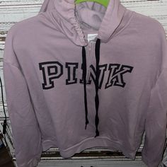 Nwot Pink Sweatshirt With Drawstring Hoodie And Zips Halfway Up Says Pink In Black. On Front Cropped A Little So Cute Wish It Fit Me Size X-Large 60% Cotton 40 Polyester Smoke Free Home Sporty Purple Hoodie With Letter Print, Purple Drawstring Hood Sweatshirt For Fall, Purple Letter Print Sweatshirt, Trendy Purple Sweatshirt With Ribbed Cuffs, Purple Sports Hoodie For Fall, Purple Hoodie For Sports In Fall, Sporty Purple Hoodie Sweatshirt, Purple Letter Print Hoodie For Fall, Purple Hoodie With Letter Print For Fall