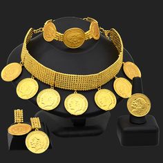 Jewelry Sets- Luxury Dubai Gold Jewelry Sets African Women Wedding Indian Jewellery Ethiopian Coin Big Necklace Earrings Bracelets Rings SetModel Number:1005003263735675 Material : ZInc Alloy or Gold-PlatedNecklace length : about 45cmBracelet length : about 19cmRing diameter : AdjustableQuantity: 1 set (Ring ,necklaces ,earrings,bracelet )Occasion: marrige,Anniversary,Engagement,Party, Gift and so on. Dubai Gold Jewelry, Ring Indian, Choker Necklace Designs, Silver Head Piece, Crystal Bridal Tiaras, Big Necklace, Wedding Indian, Crystal Statement Necklace, Gold Coin Necklace