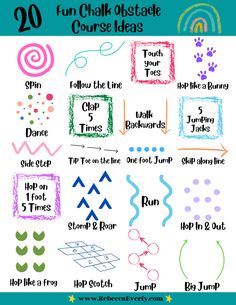 Obstacle Course Ideas For Preschoolers, Sidewalk Chalk Hopscotch, Pre K Obstacle Course, At Home Obstacle Course, Chalk Hopscotch Obstacle Course, Hopscotch Obstacle Course, Gross Motor Obstacle Course, Chalk Art Obstacle Course, Side Walk Chalk Obstacle Course Ideas