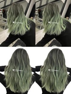 Green Gray Hair Color, Green Undertone Hair, Blonde To Green Hair, Matcha Haircolor, Grey And Green Hair, Grey Green Hair, Matcha Green Hair, Green Peekaboo Hair, Green Hair Highlights