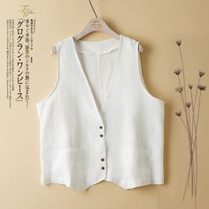 Features: Style: Vintage Occasion: Daily Material: Linen Sleeves: Sleeveless Pattern: Solid Type: Vintage Women Vest Season: Summer/Fall/Spring Size Bust Length cm inch cm inch M 102 40 58 23 L 106 42 59 23 XL 110 43 60 24 2XL 114 45 61 24 Women Vests, Vintage Boho Dress, Women Vest, Woman Vest, Cozy Dress, Womens Fall Dress, Plus Size Activewear, Vest White, Vintage Women