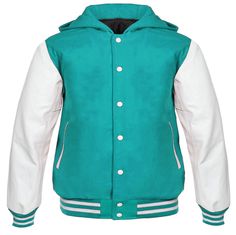 hooded varsity letterman baseball jackeet White Varsity Hoodie For College, White Hooded Varsity Jacket With Ribbed Cuffs, Varsity Jacket With Double-lined Hood, Hooded Cotton Varsity Jacket For Baseball Season, White Cotton Varsity Jacket With Baseball Collar, White Hooded Hip Hop Varsity Jacket, White Hip Hop Varsity Jacket For Winter, White Sporty Hooded Varsity Jacket, White Hoodie For College In Spring