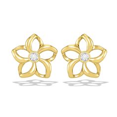 14k White Gold Flower-shaped Diamond Earrings, Gold Flower Diamond Earrings With Prong Setting, Fine Jewelry Yellow Gold Flower Earrings, Diamond Flower Yellow Gold Earrings, 14k Gold Diamond Earrings In Flower Shape, Diamond Yellow Gold Flower Earrings, 14k Gold Diamond Earrings With Flower Shape, 14k Gold Flower Shaped Diamond Earrings, Flower Shaped Diamond Earrings In Yellow Gold