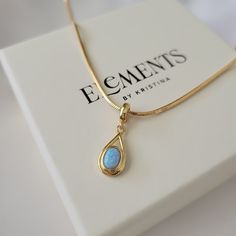 "Blue opal pendant necklace. Wear it on it's own or layer it.  Pendant details:  * Finish: non tarnish 14K gold filled, opal stone * Measurements: 0.4' inch W 1' inch H Chain: non tarnish gold filled Comes in our gift ready packaging: vegan leather pouch for safe jewelry storing and branded box  GOLD FILLED Tarnish Resistant. Hypoallergenic. Long Lasting. Gold filled is affordable alternative to solid gold. Hypoallergenic - sensitive skin friendly. With proper care it will last for years. What i Gold Opal Charm Necklace As Gift, Tarnish Resistant Gold Opal Jewelry, Tarnish Resistant Opal Jewelry For Gifts, Tarnish Resistant Opal Jewelry Gift, Minimalist Gold Opal Necklace, Minimalist Gold Opal Jewelry, Tarnish-resistant Opal Jewelry Gift, Gold Opal Teardrop Pendant Necklace, Gold Teardrop Opal Necklace