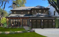 this is an artist's rendering of a house in the country with two garages