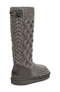 A cable-knit upper lends cozy-chic style to this water-resistant boot lined in a wool-rich moisture-wicking textile crafted to wear like real shearling. A branded button and ankle zipper complete the easy-on design for your mini-me to enjoy all winter long. 14" shaft Water-resistant Leather and recycled textile upper/UGGplush wool-blend lining/synthetic sole Imported Cozy Winter Boots For Cold Weather, Warm Cozy Boots For Cold Weather, Cozy Warm Boots For Cold Weather, Winter Wool Boots With Round Toe, Kids Uggs, Textile Crafts, Cozy Chic, Mini Me, Cable Knit