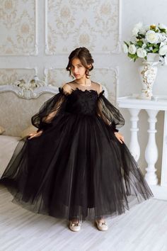 Girls Black Pageant Wedding Party Special Occasion Sequin Tulle Satin Dress Black Kids Dress, Black Ball Dress, Girls Pageant Dress, Girls Communion Dresses, Girls Dress Sewing Patterns, Outfits Girl, Girls Pageant Dresses, Christening Dress, Communion Dresses