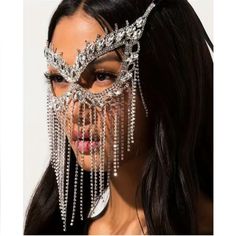 Luxury Eye Mask For Parties, Masquerade Mask Women, Face Rhinestones, Rhinestone Face Mask, Halloween Fest, Face Jewellery, Mask Masquerade, Halloween Masquerade, Tassels Fashion