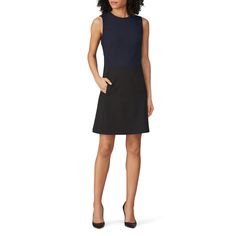 Navy/black woven (100% Polyester). Top. Short sleeves. Crew neckline. Lined. 20.25" from shoulder to hemline. Imported. Black Weave, Rent The Runway, Closet Designs, Polyester Top, Blue Print, Crew Neckline, Color Blocking, Blue Black, Sleeveless Dress