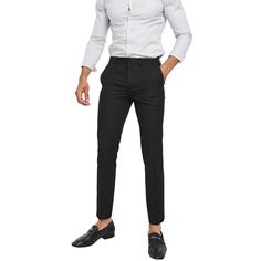 A Lightly Textured Weave Distinguishes Neatly Pressed Trousers Tailored In A Skinny Fit That Looks Smart Whether Casual Or Formal. Zip Fly With Hook And Bar Closure. Regular Rise. Belt Loops. Side Pocket. Button Back Pockets Condition: New With Tags Size: 36 Color: Black Material Composition: 66% Polyester, 34% Viscose Style Number: 87t48pblk Care: Dry Clean Origin: Vietnam 100% Authentic Pants Measurements: Waist: 36; Inseam: 33 Inches; Outseam: 43 Inches; Front Rise: 11 Inches Fast Fulfillment Men Black Slacks Outfit, Fitted Pants For Business Casual, Fitted Ankle-length Pants For Business Casual, Slim Fit Full Length Business Casual Pants, Slim Fit Full Length Pants For Business Casual, Fitted Business Casual Pants With Pockets, Fitted Pants With Pockets For Business Casual, Fitted Ankle-length Business Bottoms, Black Slim Fit Dress Pants With Pockets