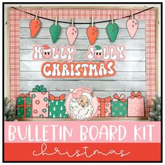 a bulletin board with christmas decorations on it