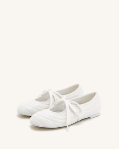 White Ballet Shoes, Wedding Flats For Bride, Half Awake, Lace Up Ballet Flats, White Flat Shoes, Jw Pei, Girl Closet, Wedding Flats, Cute Sneakers