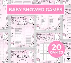 baby shower games for girls with ghost and stars on the cover, in pink tones