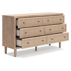 Clean-lined and contemporary - but far from stark - this dresser is a fresh style awakening. Pairing a light finish with replicated oak grain and textured beige cane details, its mixed materials bring a naturally versatile vibe to your bedroom. Sleek, simple hardware plays perfectly with the modern aesthetic. Prepare to have your mind blown by the vast universe of possibilities that await within the spacious drawers. Features Dresser only Made with engineered wood (MDF/particleboard/plywood) and Laminate Colours, Nursery Room Design, Family Furniture, Hardwood Tile, Ornate Furniture, Wood Dresser, Entertainment Furniture, Home Theater Seating, 6 Drawer Dresser