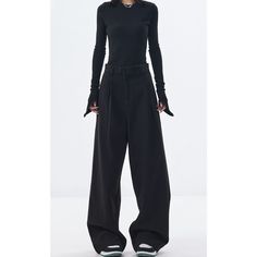 J-020-37 Trendy Black Wide Leg Pants, Baggy Black Full-length Dress Pants, Black Relaxed Fit Dress Pants For Fall, Black Wide Leg Full-length Pants With Relaxed Fit, Trendy Black Wide-leg Pants, Black Relaxed Fit Full-length Bottoms, Baggy Black Parachute Wide-leg Pants, Black Baggy Wide-leg Parachute Pants, Chic Black Baggy Wide Leg Pants