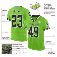 Order the jersey with special name & number you want from our shop, making a vibrant look on the field or daily life! Features: 1. Material: 100% Recycled Polyester-Body; 88% Nylon/12% Spandex-Neckline, Sides, Sleeves 2. Fit: Authentic jerseys have an athletic cut that fits snug in the chest and shoulders. 3. Stitched tackle twill name and numbers 4. Sublimated stripes on sleeves 5. Zone stretch fabric for enhanced movement; Tailored fit designed for movement 6. Moisture-wicking fabric has spongy handle, good draping property and elasticity as well as good dimensional stability and wrinkle-resistance 7. Breathable & Quick-Drying; Exquisite stitching not easy to fall off 8. No-tag neck label for clean comfort 9. Machine wash, Do Not Tumble Dry 10. Imported 11. Non-alcoholic Available For Wi Varsity Jersey With Moisture-wicking Material, Green Moisture-wicking Jersey For Game Day, Sporty Green Jersey For Football Season, Sporty Green Jersey For Team Events, Sporty V-neck Jersey For Sports Events, V-neck Sporty Jersey For Sports Events, Sporty V-neck Jersey For Sports, Green Casual Breathable Jersey, Casual Green Sports Jersey