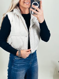 Say Hello to the Lane Puffer Vest in cream. You all are going to love the high collar and modest cropped fit! providing both warmth and comfort!! This outerwear piece is a must for everyone!! 100% Polyester Madalynn is 5'7" and wearing a size Med S 2/4 M 6/8 L 10/12 Authentic Turquoise Jewelry, Wild Rag, Mini Accessories, The Lane, Puffer Vest, High Collar, Turquoise Jewelry, Say Hello, For Everyone