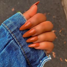 2022nails Shades Of Orange Nails, Dark Orange Nails, Burnt Orange Nails, Red Orange Nails, Quinceñera Ideas, Fall Toe Nails, Bts Hairstyle, Orange Acrylic Nails, Neutral Nail Color